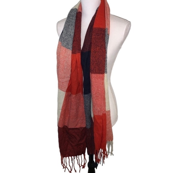 Red, Cream & Blue Scarf - Picture 2 of 4
